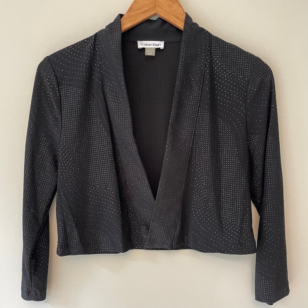 Calvin Klein Women's Long Sleeve Cardigan Shrug Size Small Black Glitter Cropped